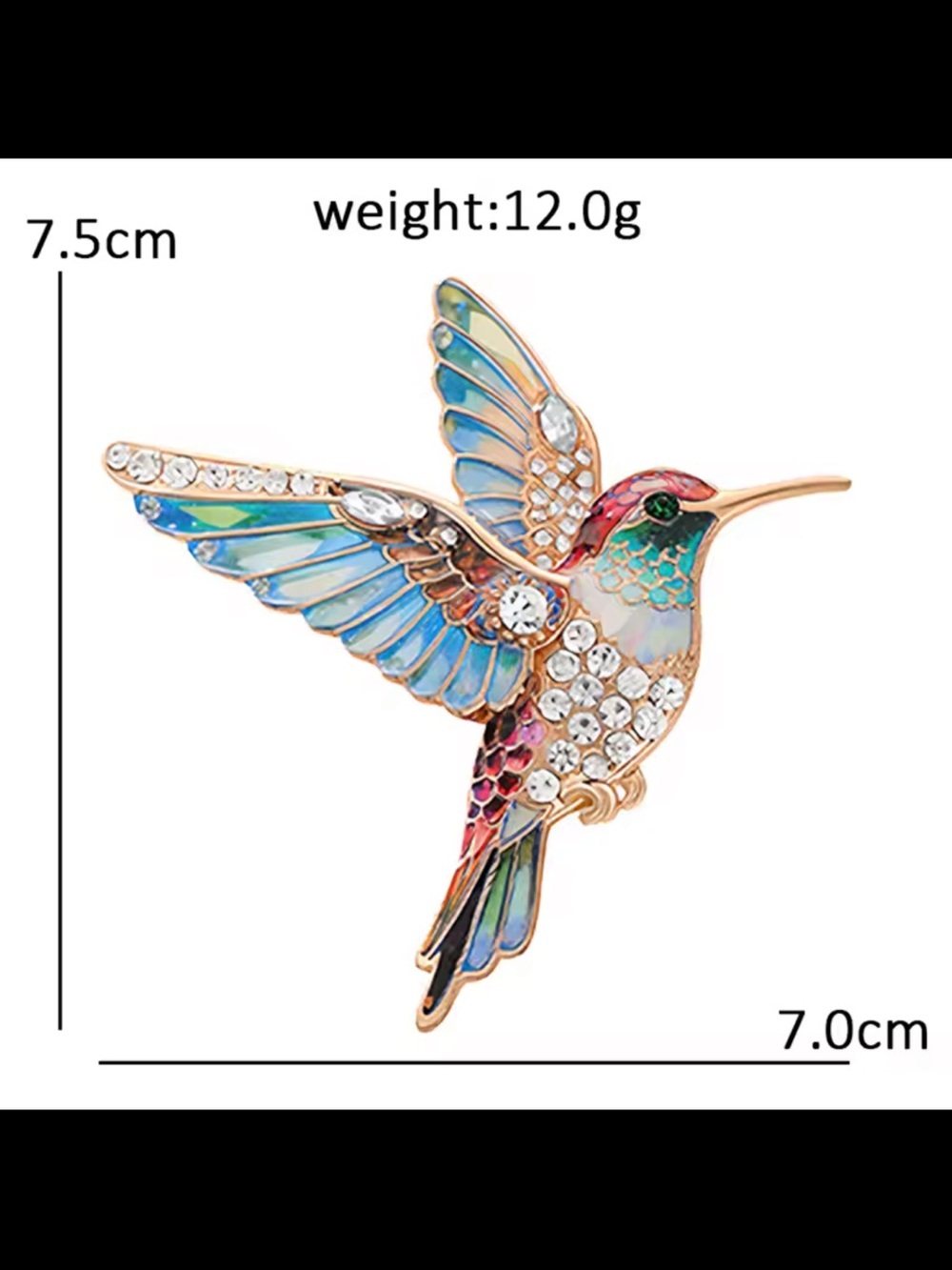 Art Nouveau Bird Brooch – Crystal Enamel Hummingbird Jewelry - Picture 4 of 7